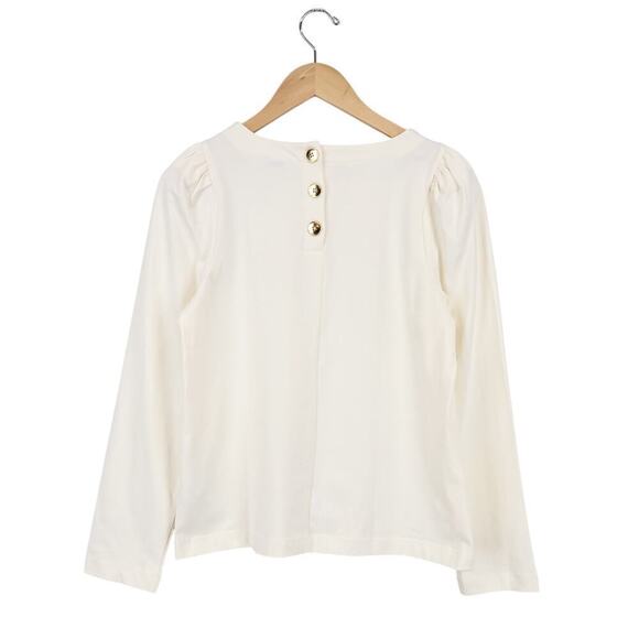 J. Crew Puff-Sleeve Gold Button Back Striped Top Ivory Size Small NWT - Picture 2 of 9